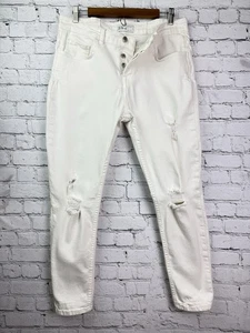 ZARA MAN weiße Distressed Jeans Gr. 34 (EUR 44) Slim Fit Knopf gerissen - Bild 1 von 16
