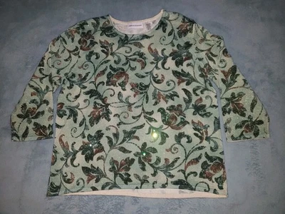 Alfred Dunner Short Sleeve Sweater T Shirt Womens Pullover Ivy Vine Teal Green - Image 1 of 4