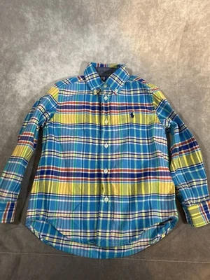 Logotipo da camisa Ralph Lauren infantil masculina xadrez tamanho 4T manga longa botão para baixo - Imagem 1 de 4