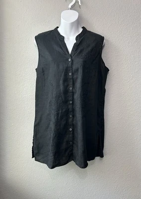 Camiseta sin mangas Valerie Stevens negra de lino bordado floral romántico gótico grande Foto 1 de 4