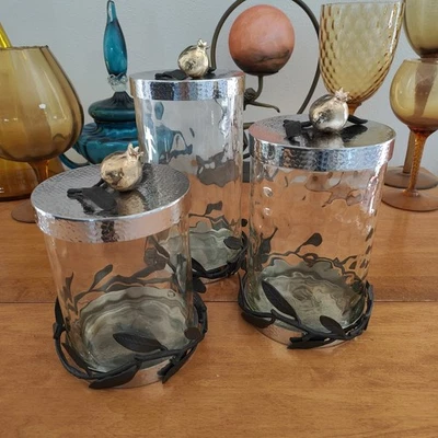 Juego de 3 BOTES MICHAEL ARAM ~ GRANADA ~ LATÓN BRONCE VIDRIO Foto 1 de 4