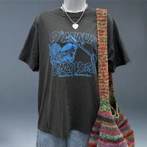 VTG 90s Crazy Horse Biker Rally Tee L USA Fruit of the Loom Eagle Back Hit - Picture 1 of 6