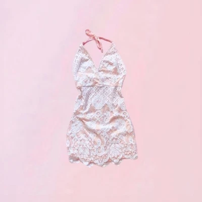 Vestido Bodycon Missguided Branco Renda Mergulho Halter Tamanho 4 Festa de Noiva Feminino - Imagem 1 de 4