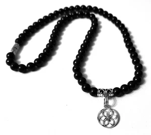 Shungite necklace 6mm beads Flower of Life charm - EMF Protection & Healing - Picture 1 of 3