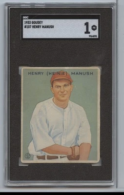Goudey Heinie Manush 1933 #107 SGC 1 Foto 1 de 2