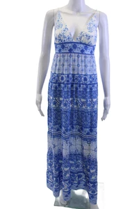 Alice + Olivia Damen Maxi Sommerkleid blau Blumen V-Ausschnitt zum Binden Größe 0 - Bild 1 von 7