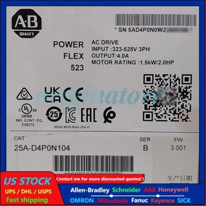 New Sealed Allen-Bradley 25A-D4P0N104 Ser B PowerFlex 523 AC Drive 1.5kW 2.0HP - Picture 1 of 8