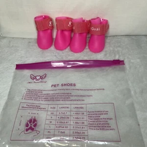 Pink Rubber Dog Shoes Waterproof Small Dogs Puppy Anti Slip Rain Boots Set 4 - Picture 1 of 4
