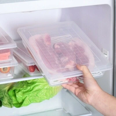 Fridge Food Crisper Kitchen Storage Box Plastic Seal Containers Rectangular Home - Image 1 of 4