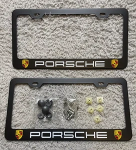 Porsche Matte Black License Frames Car License Plate Frame Holder Back & Rear - Picture 1 of 4