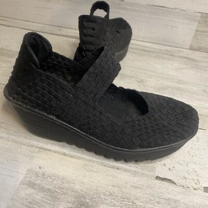 Tacón de cuña Bernie Mev Mary Jane negro tejido elástico acolchado talla 7 EE. UU. - Imagen 1 de 12