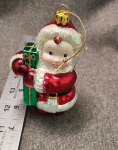"Adorno de Navidad vintage de vidrio soplado con alas de ángel de Santa Holly para niños GKI 4""" - Imagen 1 de 10