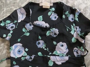 90's Vintage HANA Girls Formal Black Blue Floral Lace Bow Tie Back Party Dress S - Picture 1 of 12