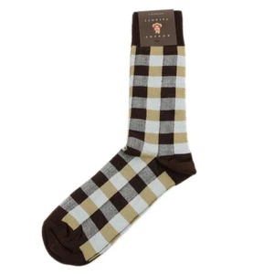 Robert Talbott braun blau kariert Baumwollmischung Crew-Socken 10-13 Italien neu mit Etikett - Bild 1 von 1