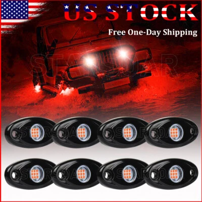 8x Luces de roca rojas debajo de la carrocería Vainas de iluminación LED Luz para Jeep Todoterreno ATV Camión Foto 1 de 4