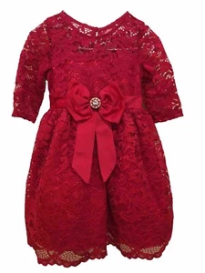 Rare Editions~ Girls Red Glitter Lace Dress with Bow 3T/3 Valentines ~ Christmas - Picture 1 of 8