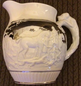 Fox Hunt Hunting Extra Large Wedgwood Lusterware White Hound Handle Jug - Picture 1 of 6