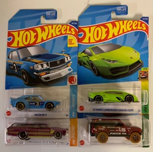 4-2022 Hot Wheels Kroger Exclusive Green Lambo, Red Land Rover, Blue Mazda, Pur - Picture 1 of 1