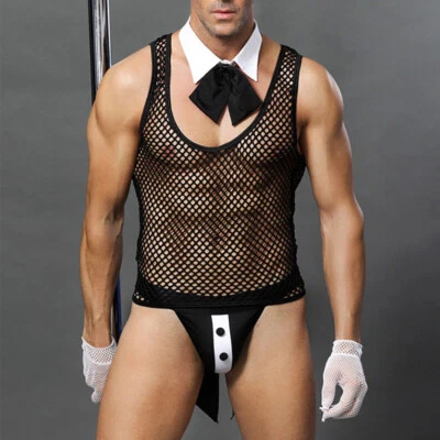 Men Sexy Roleplay Uniform Gentleman Waiter Cosplay Costume Lingerie Set +bow Tie - Photo 1/4