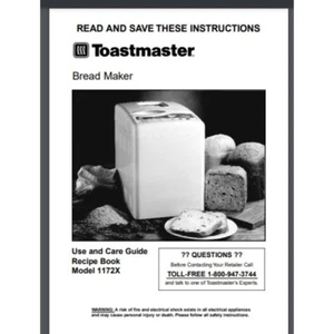 Toastmaster 1172X Bread Dough Maker owner & Recipe Manual(only!) 64 pages - Zdjęcie 1 z 2