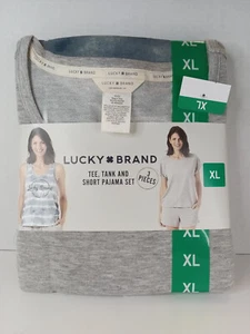 NEW Lucky Brand Pajamas 3 Piece Short Sleep Set Women's Size XL Blue/Grey 3 pc - Picture 1 of 7