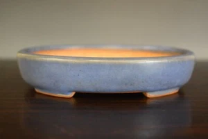 Japanese Bonsai Pot Tokoname WATANABE IKKO 4.9"(12.5cm) Blue Glazed Oval L337 - Picture 1 of 7