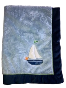Wendy Bellissimo Baby Blanket Soft Sailboat Nautical Lovey Navy Light Blue - Picture 1 of 7