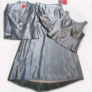 JS Collections 3 PC Long Formal Outfit Glittery Skirt Vest Jacket Blazer 10/12 - Picture 1 of 12