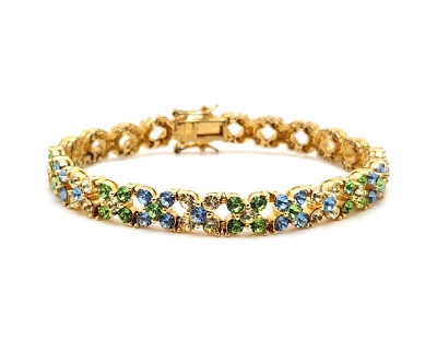 Joan Rivers Gold Tone Spring Green, Light Blue & Yellow Crystal Tennis Bracelet - Image 1 of 4