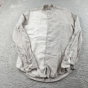 Adolfo Dominguez Shirt Mens Small Beige 100% Linen Band Collar Pocket Smart - Picture 1 of 10