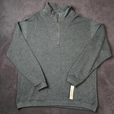 Cherokee Sweater Mens 2XL Charcoal Heather Half Zip Mock Neck Cotton Pullover - Image 1 of 4