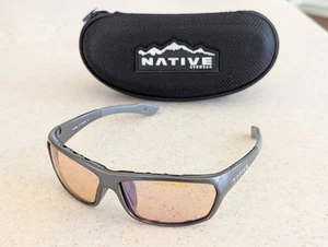NATIVE Eyewear APEX Gunmetal Grey Polarized Reflex Small Plastic Wrap Sunglasses - Picture 1 of 16