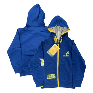Australia Rugby Wallabies Hoodie Kid's Zip Through Navy Top - New - Picture 1 of 3
