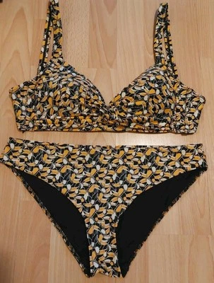 Bikini Lycra C&A Padded Pads Badeanzug Gr.40 B Schwarz/Vogel Neuwertig  - Bild 1 von 4