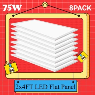 75W 2x4ft LED Panel Light Flat Ceiling Fixture Fluorescent Troffer Replacement 8 - Image 1 of 4