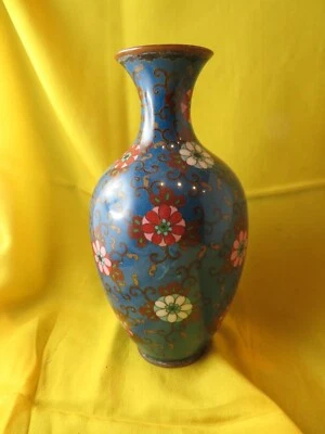 ancien vase chine chinois bronze cloisonné epoque XIXe decor floral bon etat - Photo 1/4