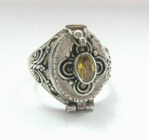 Vintage Sterling Silver 925 Snuff Poison Pill Locket Ring w/ Yellow Stone size 7 - Picture 1 of 12