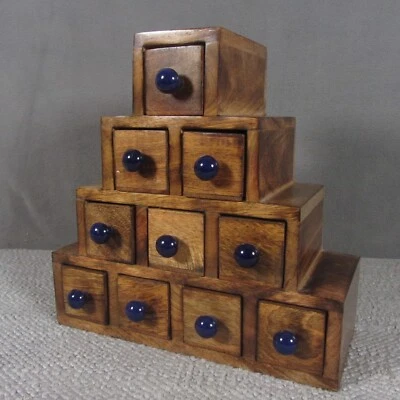 Mini gaveta de especiarias de madeira baú botões de cerâmica gaveta armazenamento casa de campo rústica cigana - Imagem 1 de 4