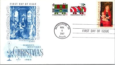 FDC 1967 SC #1336 Artcraft Cachet - Bethlehem, GA - Pair + 1 - F77217 - Image 1 of 2