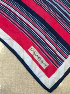 Yves Saint Laurent large scarf 88cm 34″ square silk stripe red blue - Picture 1 of 3
