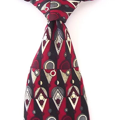 Martin Wong Silk Tie Red Geometric 3¾" Made in USA - Image 1 of 4