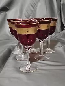 BOHEMIAN RED COLORED RUCKL & SONS V celnicka WINE GLASSES SET OF SIX - Picture 1 of 7