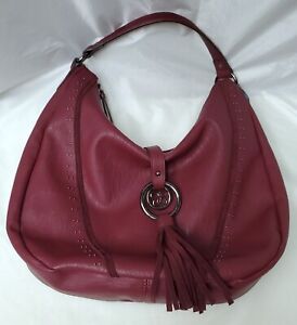 Jessica Simpson Hobo Plum Red Wine Shoulder Bag 4 Pocket Purse Vegan Leather Zip