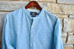 RRL Ralph Lauren Banded Vintage Blue 1950s Workshirt Button Shirt Mens 2XL XXL - Picture 1 of 6