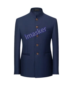 Traje de cuello alto para hombre Blazer ajustado Chaqueta masculina Túnica china Traje de una pieza - Imagen 1 de 30