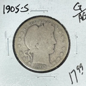 1905-S MEZZO DOLLARO ARGENTO BARBIERE ~ BUONO/AG ~ BELLA MONETA ~ BASSI COSTI DI SPEDIZIONE - Foto 1 di 2