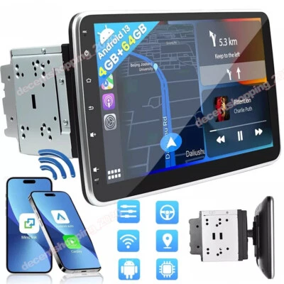 64G Android 13 Double 2DIN Rotatable 10.1'' Car Stereo Radio Carplay GPS Wifi US - Image 1 of 4