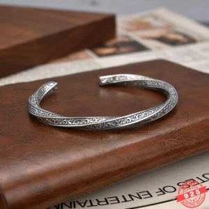 5mm Solid 925 Sterling Silver Mens Vintage Mobius Cuff Bangle Bracelet Open Size - Picture 1 of 6