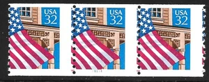 MISPERFORATED PNC3 Sct #2913, 32c bandera sobre porche, Pl# 11111 goma brillante como nuevo, nuevo, - Imagen 1 de 1