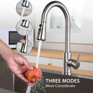 Commercial Kitchen Faucet Pull Down Sprayer Mixer Single Handle Stainless Steel - Picture 1 of 10